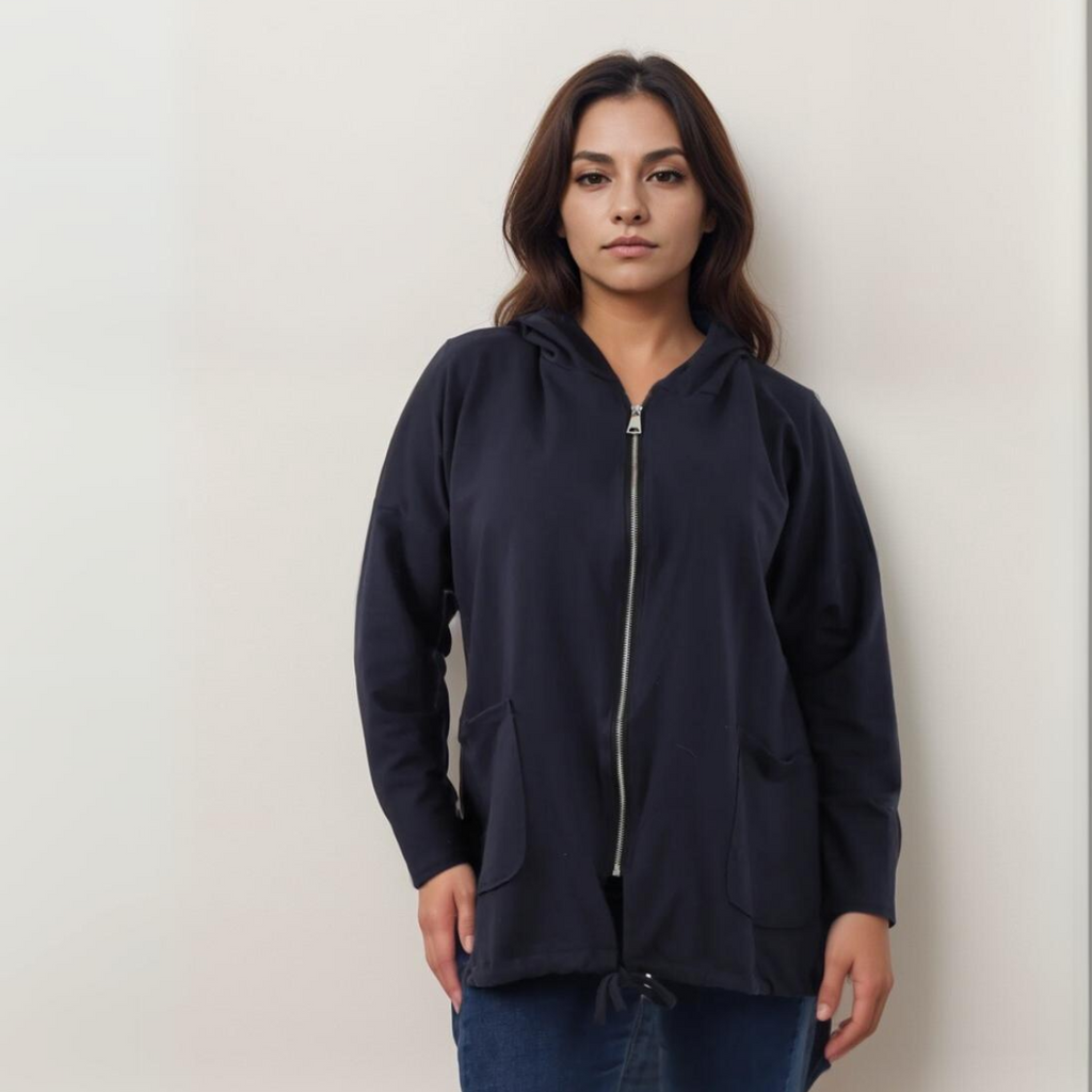 PLAIN LONG ZIP UP HOODIE JACKET