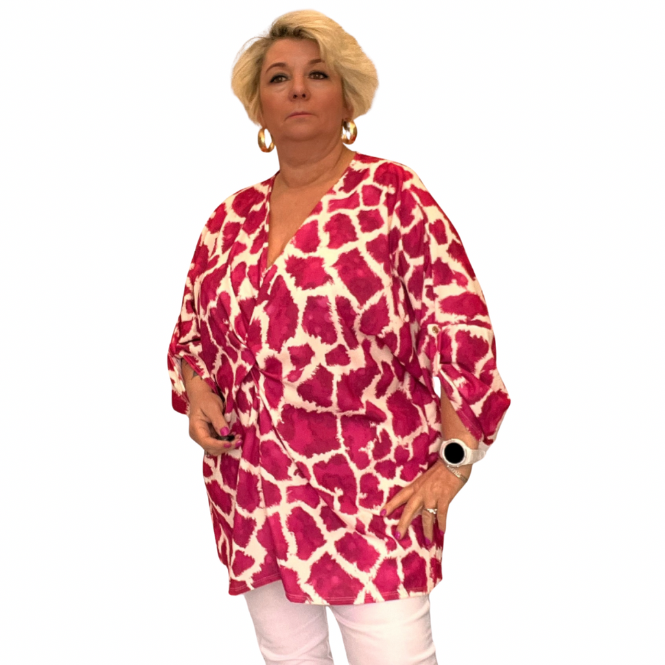 ROCKTHOSECURVES GIRAFFE PRINT V NECK KNOT FRONT LOOSE FITTING BLOUSE