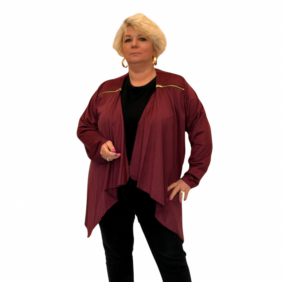 SUEDETTE WATERFALL JACKET WITH FEATURE ZIP SHOULDERSWINE / UK 14