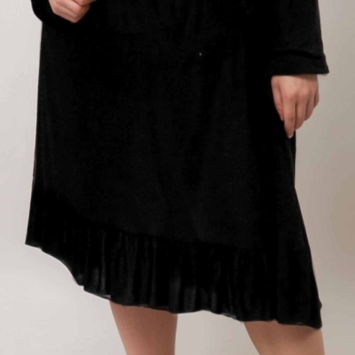 SPARKLY V NECK FRILLED HEM DRESS