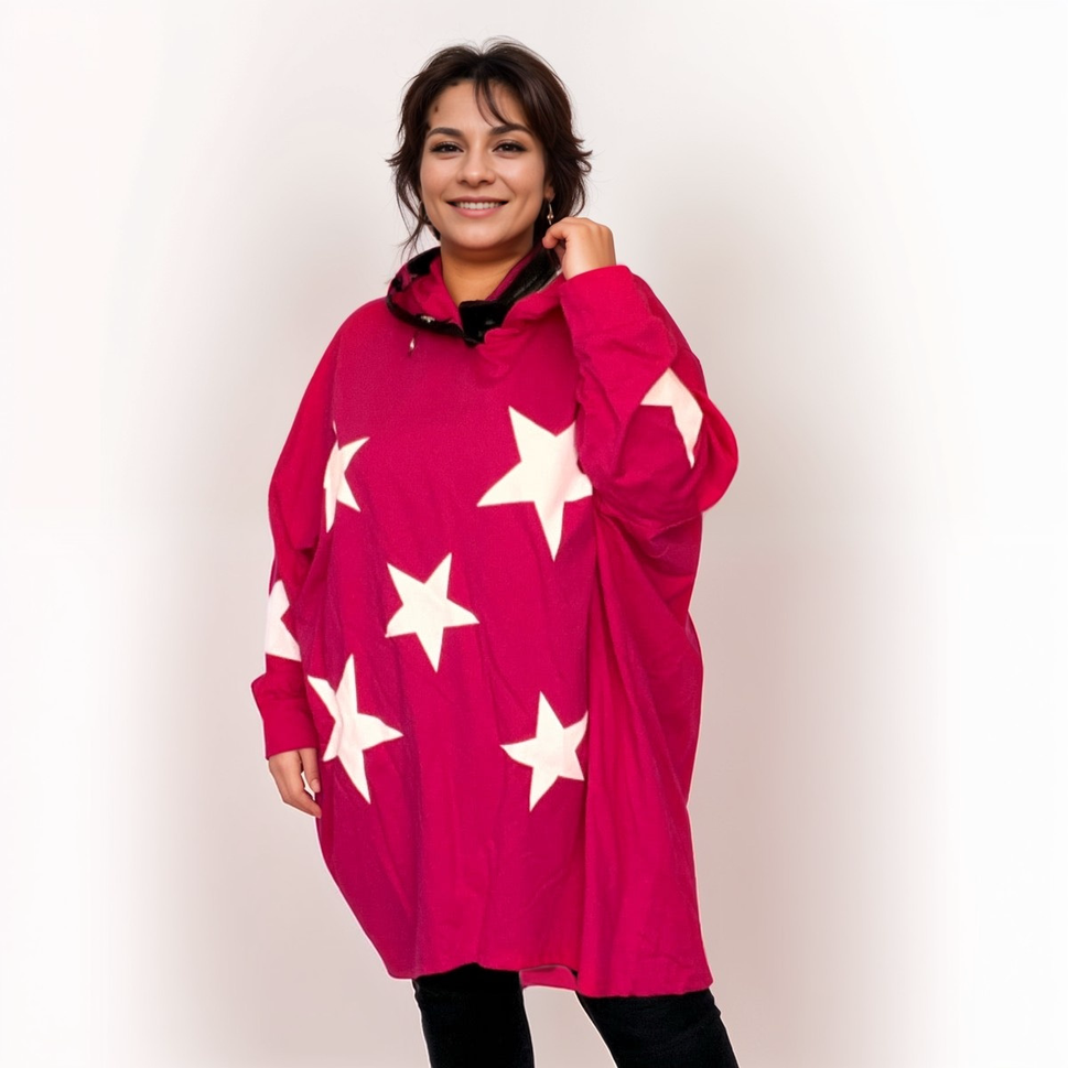 STAR PRINT OVERSIZED LONG LENGTH HOODY / JUMPER