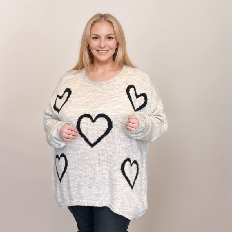 SCOOP HEM OVERSIZED KNITTED JUMPER WITH HEARTS