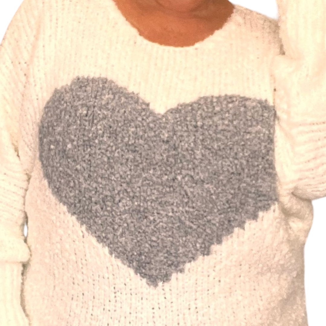 ROCKTHOSECURVES CREAM SOFT FLUFFY JUMPER WITH GREY HEART