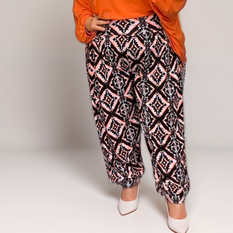 BLACK ORANGE TILE HAREM PANTS