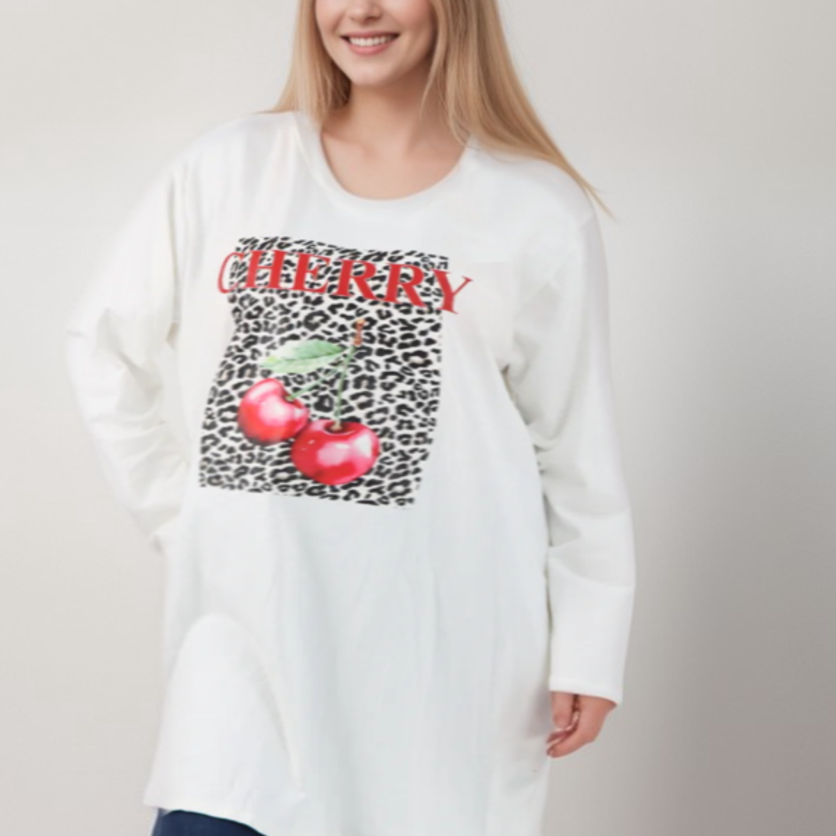 CHERRY LEOPARD LONG SLEEVE T-SHIRT