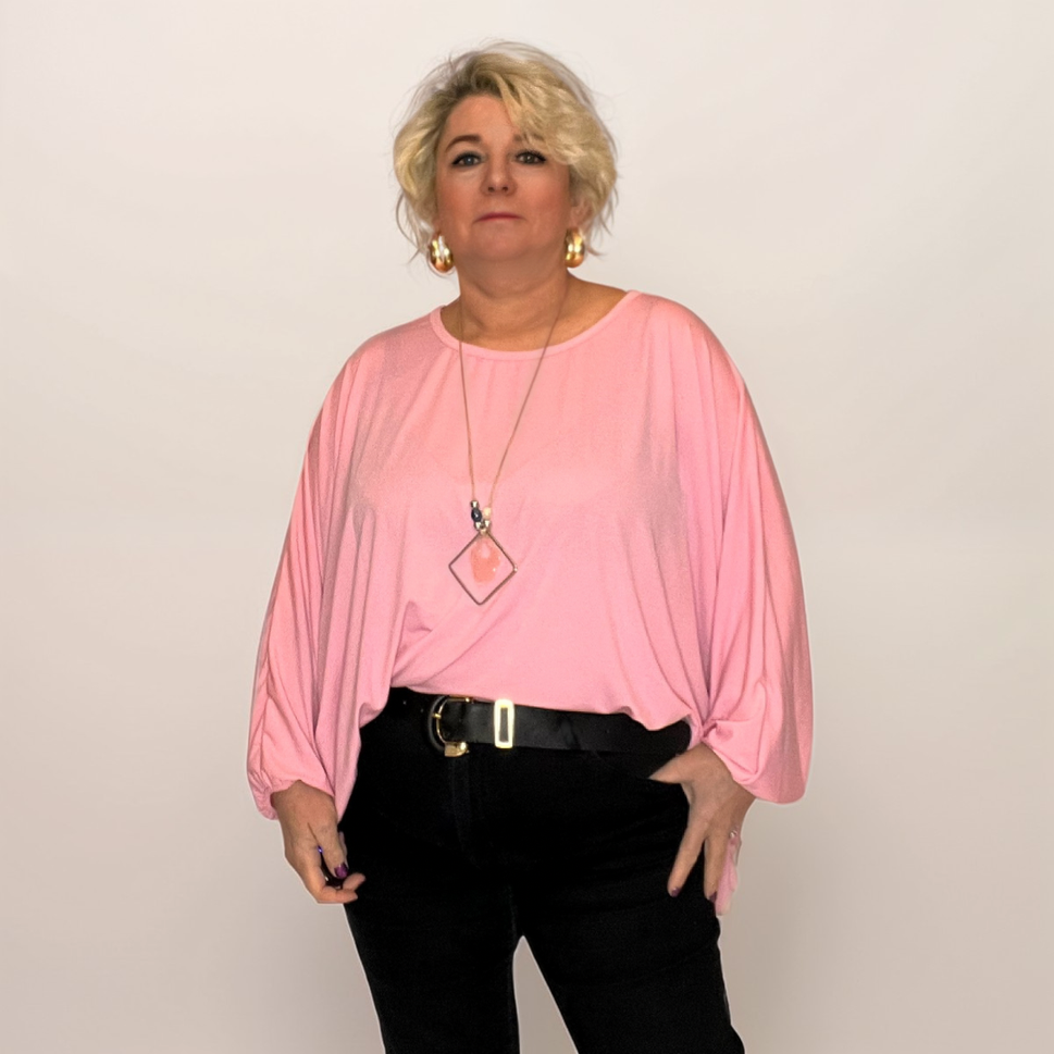 OVERSIZED BATWING BLOUSE / TOP WITH NECKLACEPink / UK 12-14