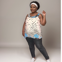 Sleeveless Bubble-Hem Lined Smock Top