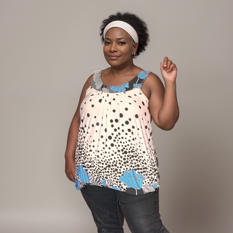 Sleeveless Bubble-Hem Lined Smock Top
