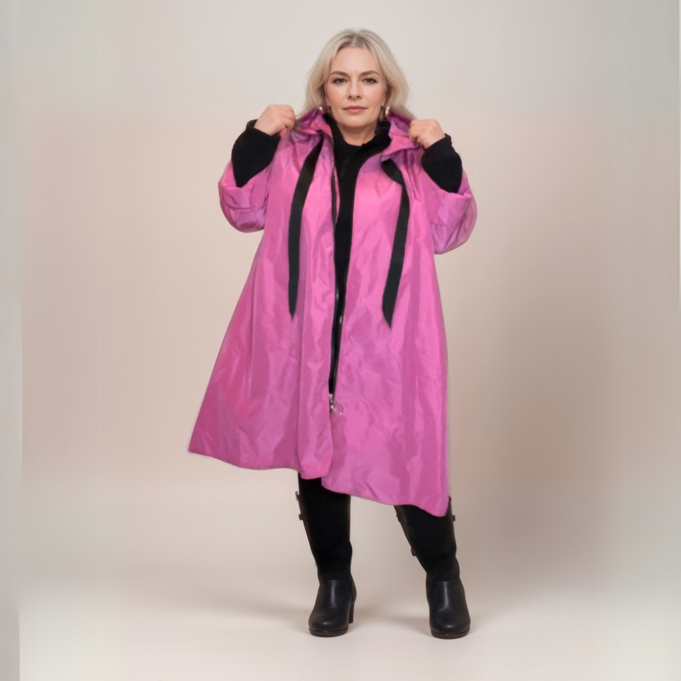 A-LINE DIPPED HEM JACKET RAIN MAC / COAT WITH HOODFuchsia / UK 12-14