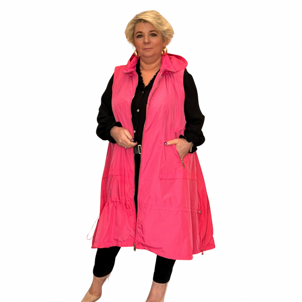 SLEEVELESS A-LINED FULLY LINED COAT WITH HOOD / GILETHOT PINK / UK 12-14