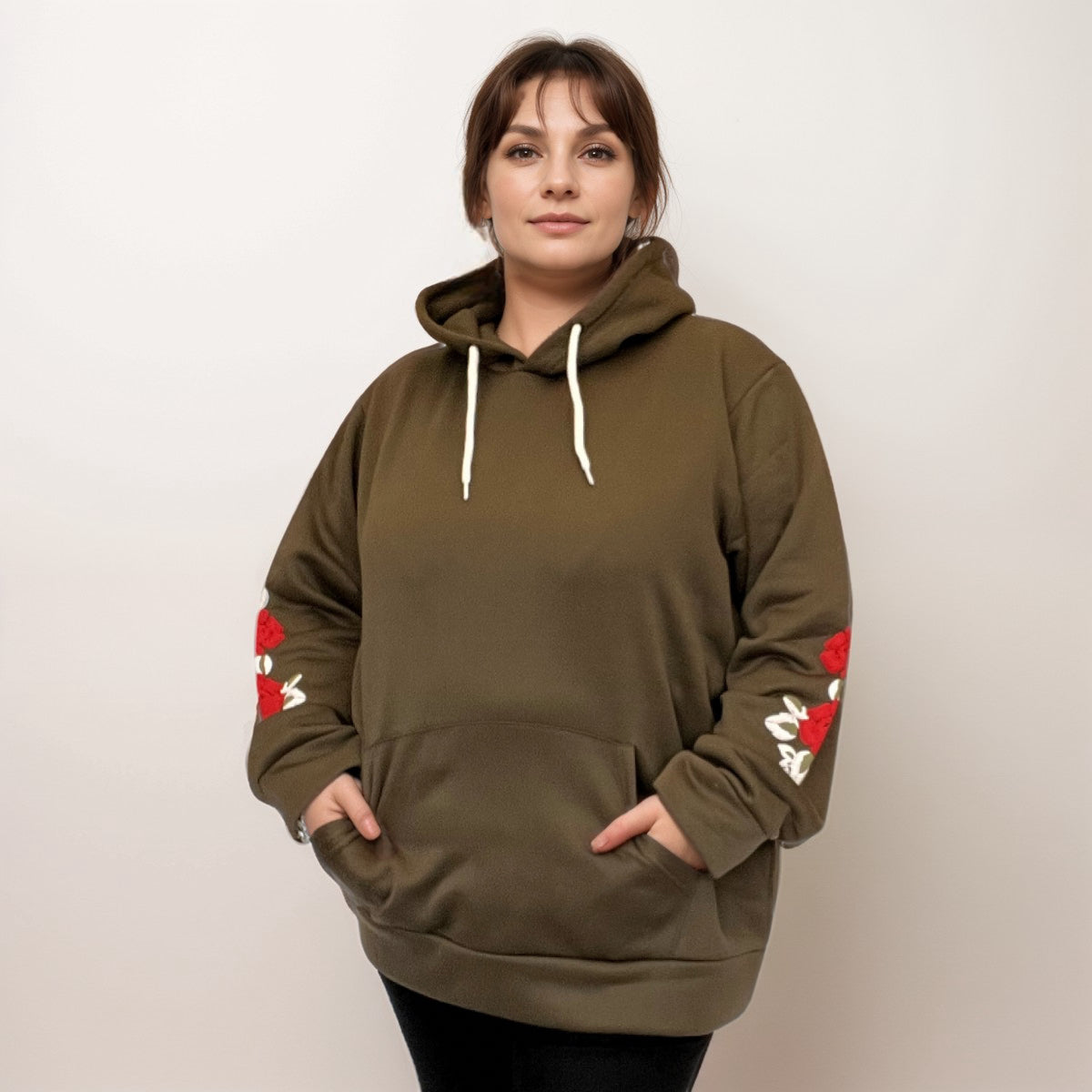 FLORAL SLEEVE POCKET FRONT HOODIE / JUMPER