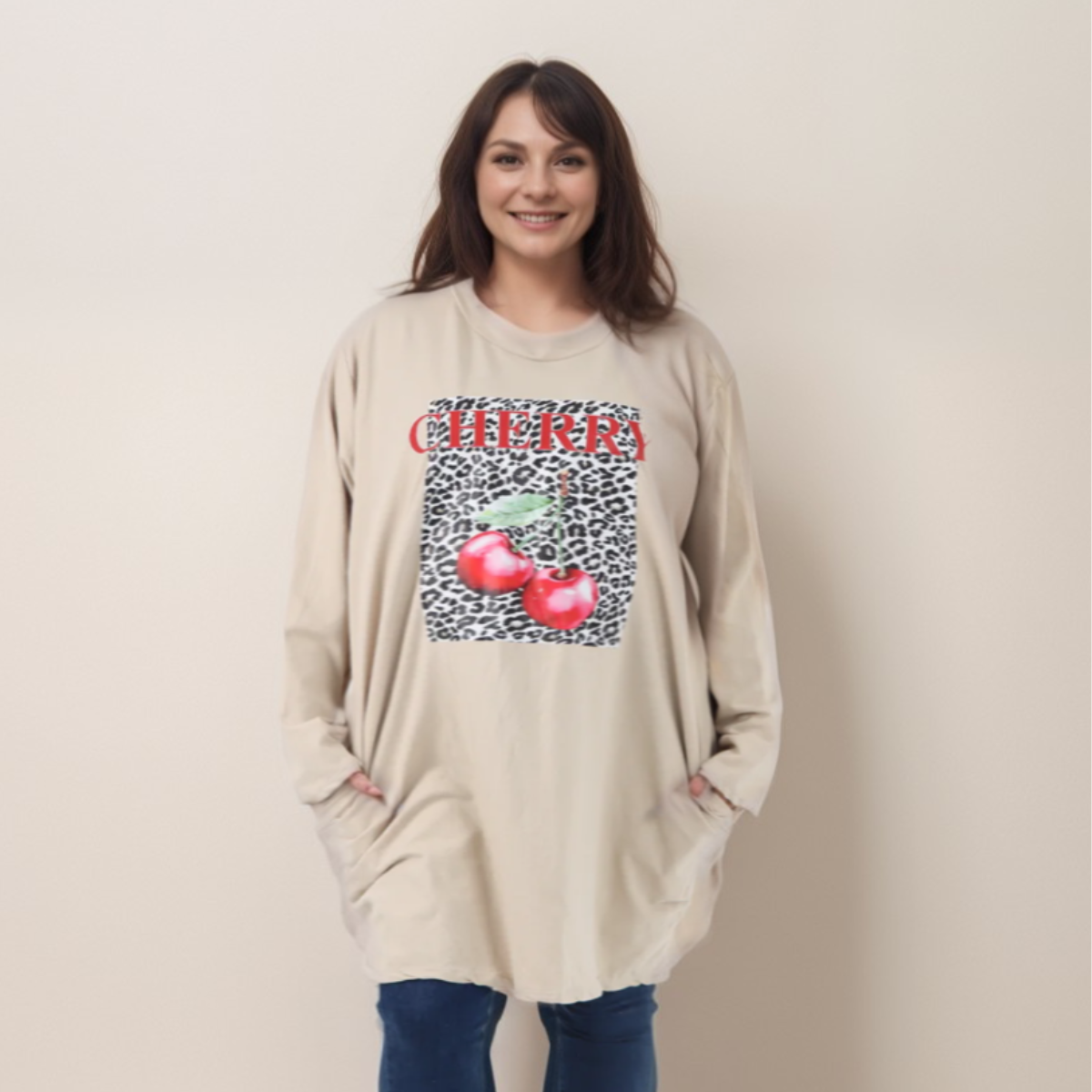 CHERRY LEOPARD LONG SLEEVE T-SHIRT