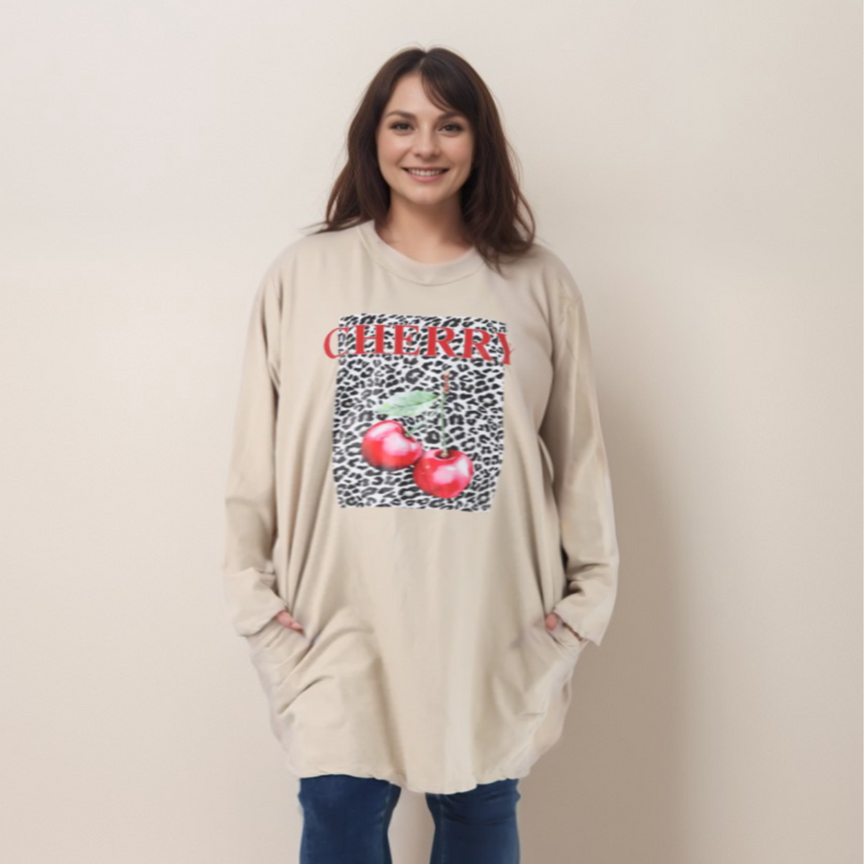 CHERRY LEOPARD LONG SLEEVE T-SHIRTSTONE / UK 16-18