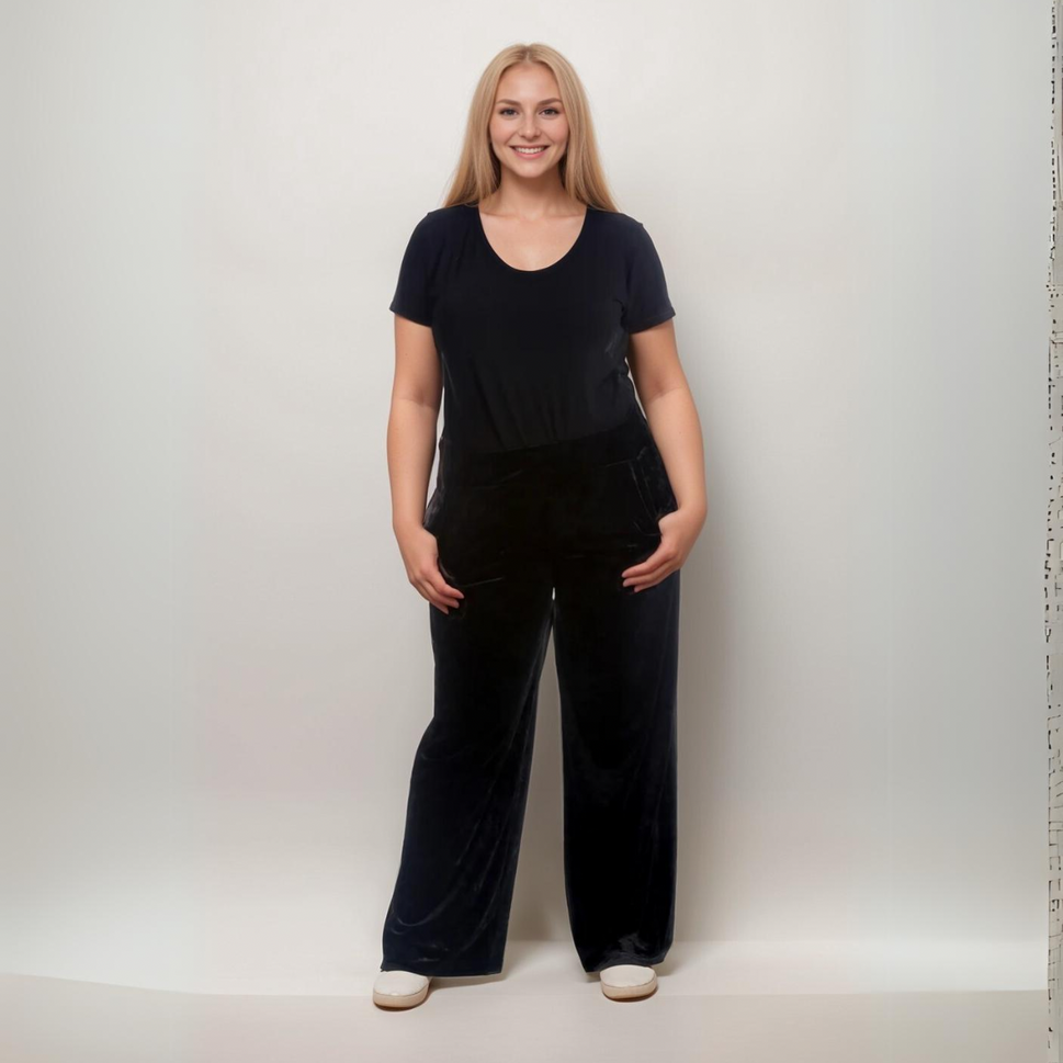 CRUSHED VELVET TROUSERS ELASTIC WAIST AND POCKETS