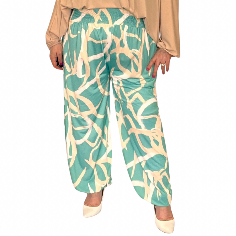 ROCKTHOSECURVES HIGH WAIST ABSTRACT HAREM PANTS WITH ELASTIC HEMS