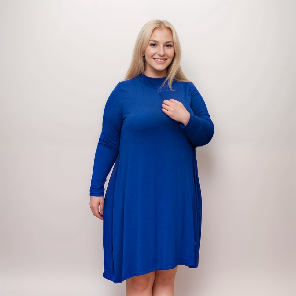 TURTLE NECK LONG SLEEVE SWING DRESSRoyal Blue / UK 12-14