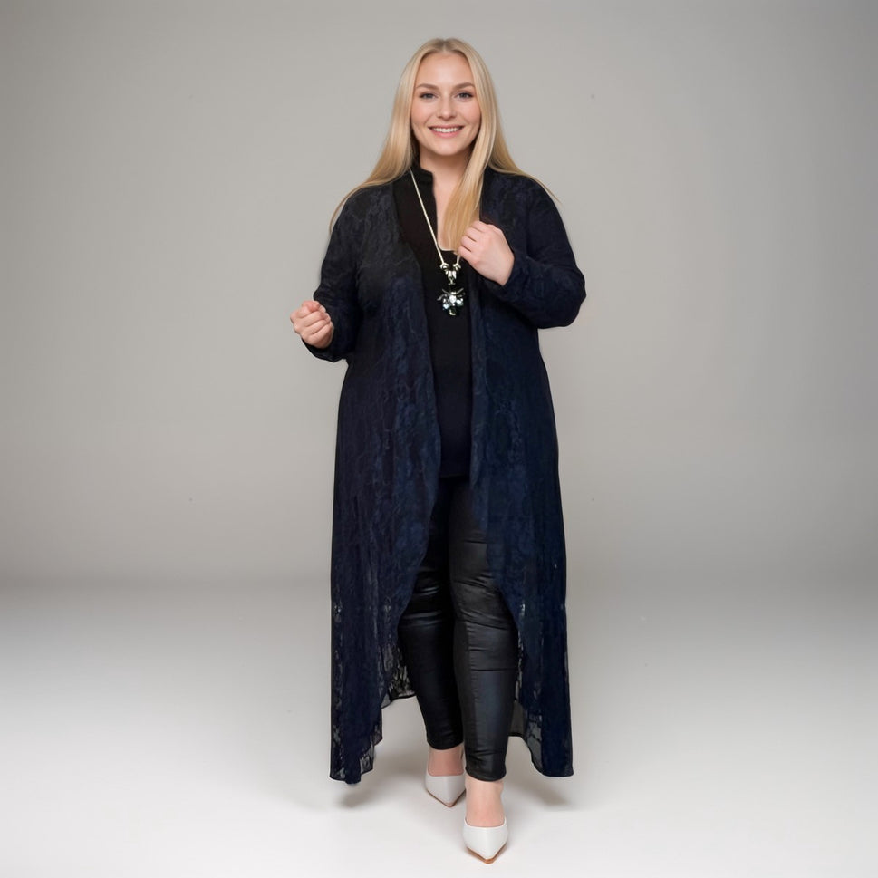 LACE WATERFALL LONG DUSTER JACKETNavy / UK 12-14