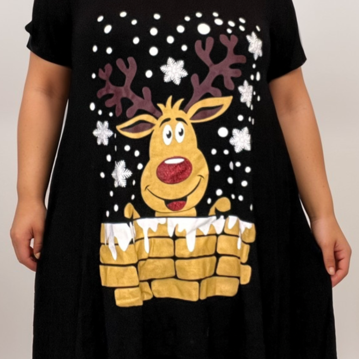 HANKY HEM SHORT SLEEVE TOP CHRISTMAS REINDEER