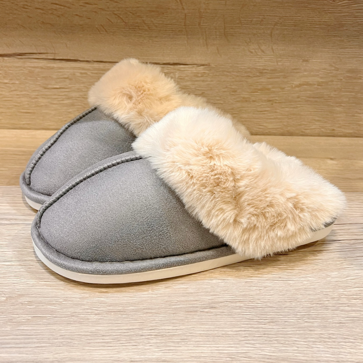 SUEDETTE WOOL LINED HARD SOLE SLIPPERS / MULES