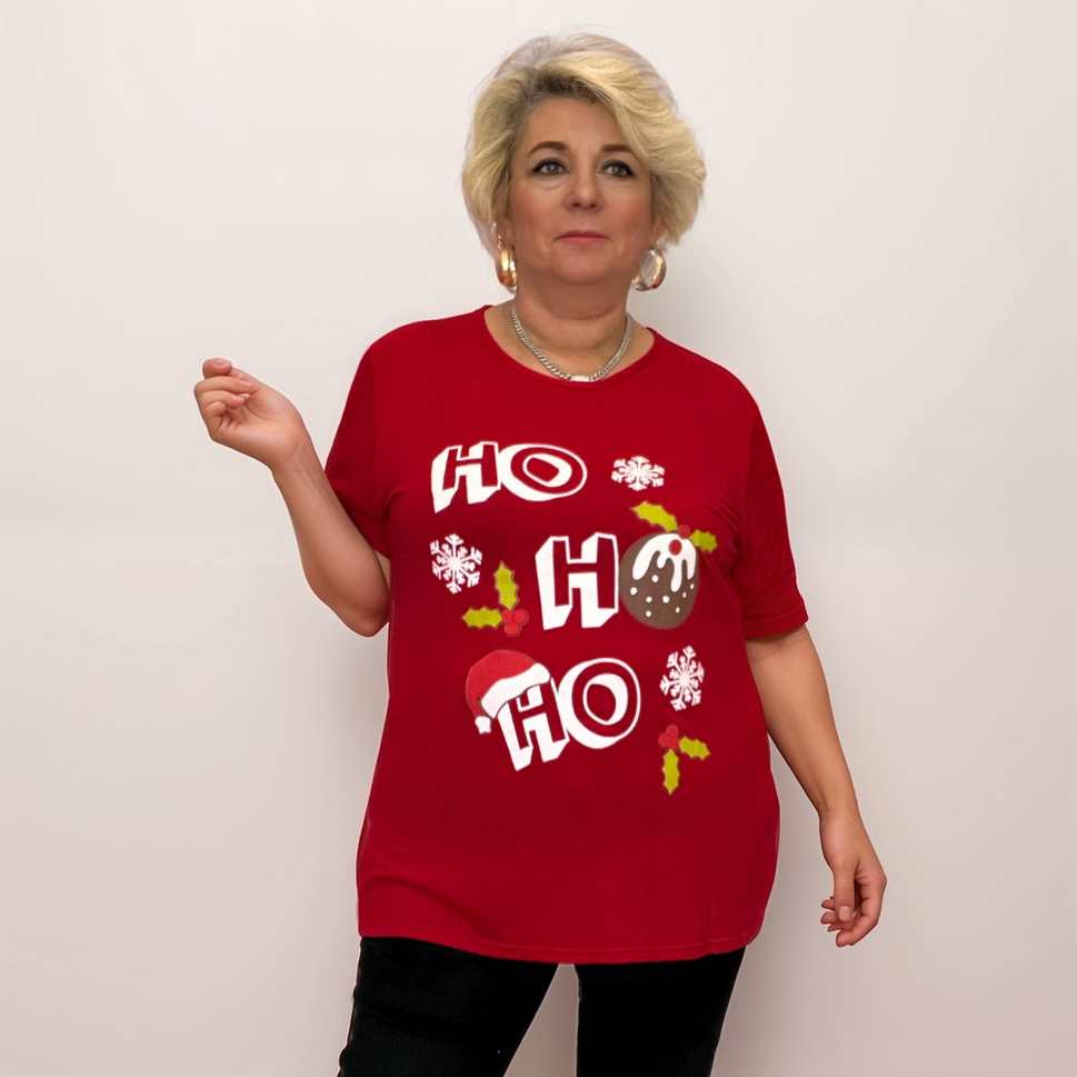 HO HO HO CHRISTMAS SHORT SLEEVE TOP /  T-SHIRT