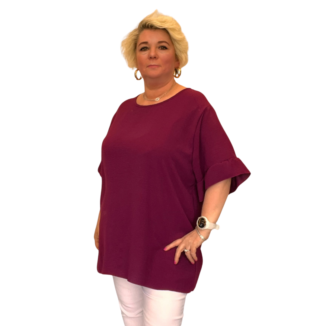 LOOSE FITTING SHORT SLEEVE BLOUSE WITH BACK BUTTONS