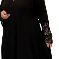 V-NECK HANKY HEM DRESS / LONG TOP WITH LACE BELL SLEEVES