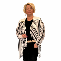 BLACK WHITE STRIPED WATERFALL JACKET WITH FEATURE ZIP SHOULDERS