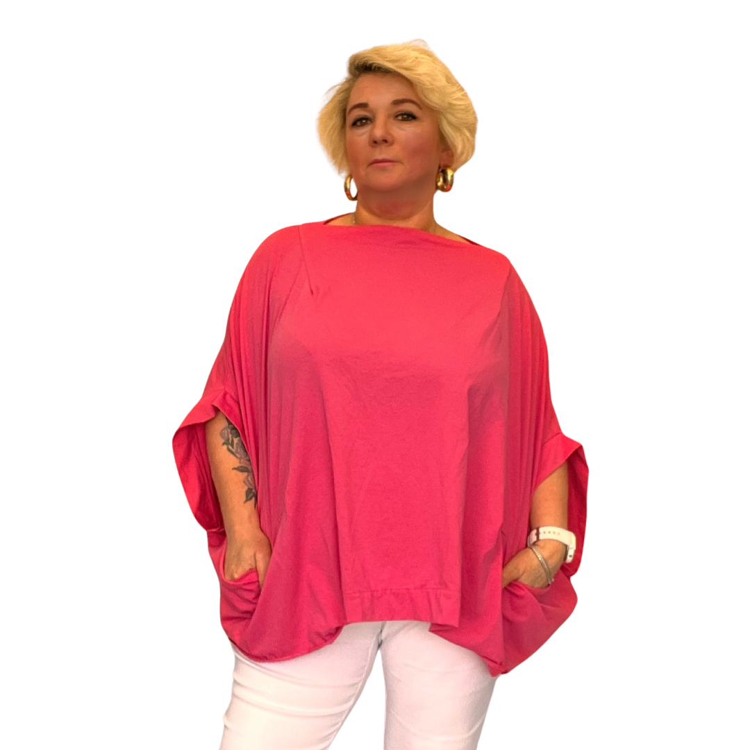 ROCKTHOSECURVES OVERSIZED SLASH NECK TOP WITH SIDE POCKETS