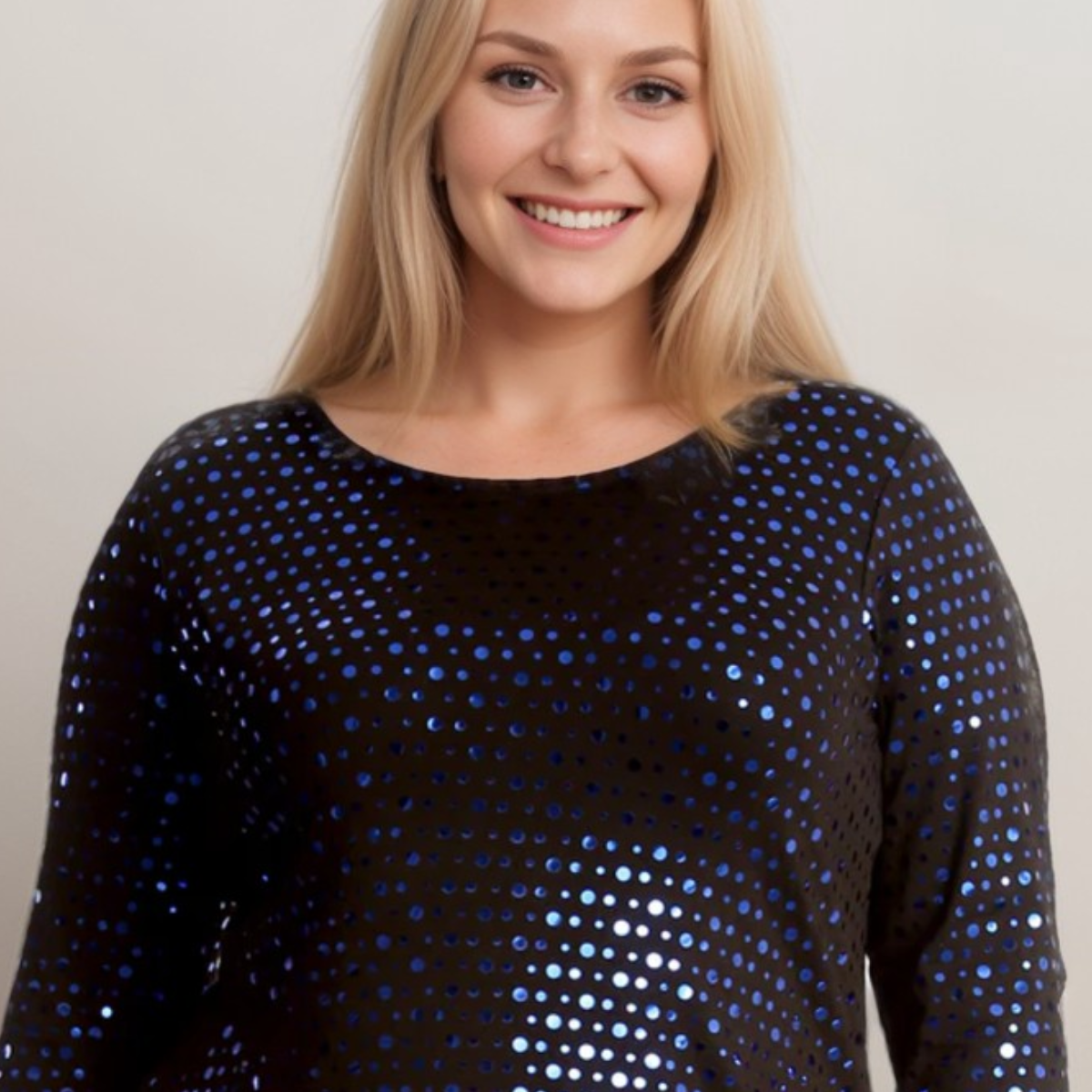 FOIL SEQUIN 3/4 SLEEVE SWING TOP PARTY STYLE