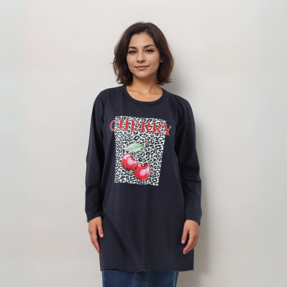 CHERRY LEOPARD LONG SLEEVE T-SHIRT