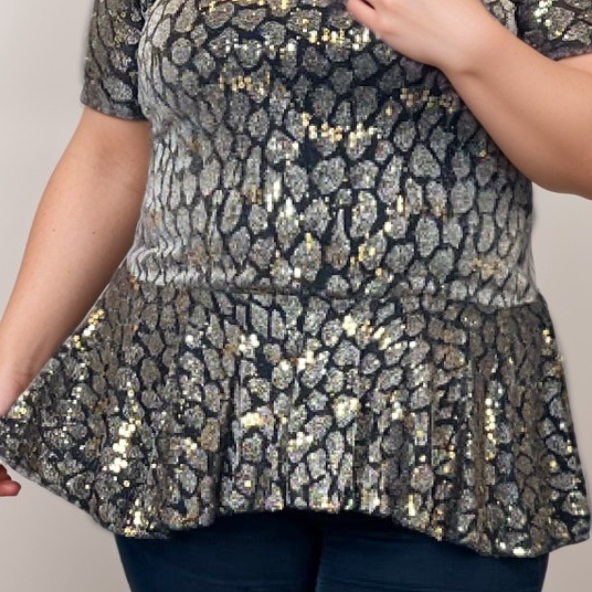 SPARKLY SEQUIN PEPLUM PARTY TOP