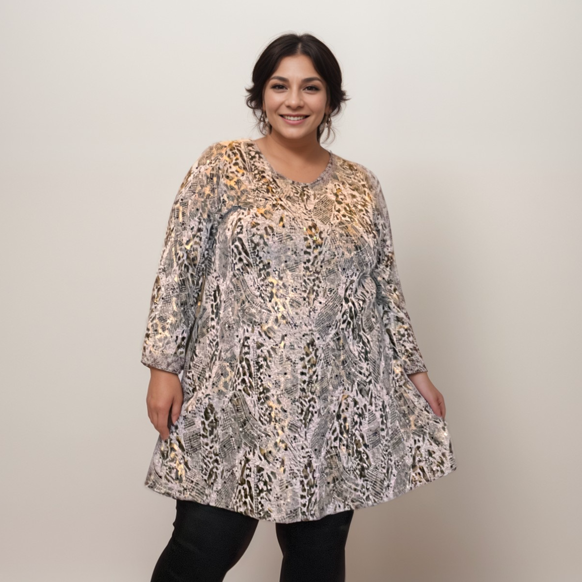 GREY BRONZE 3/4 SLEEVE SWING TOP