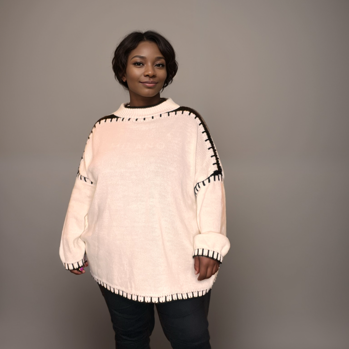 TURTLE NECK JUMPER WITH BLANKET STITCH