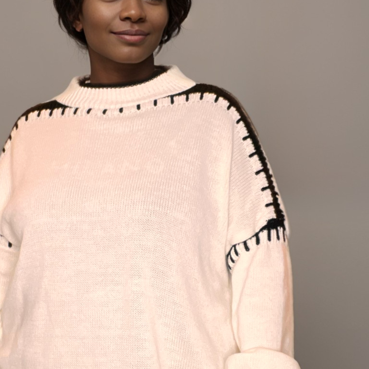 TURTLE NECK JUMPER WITH BLANKET STITCH