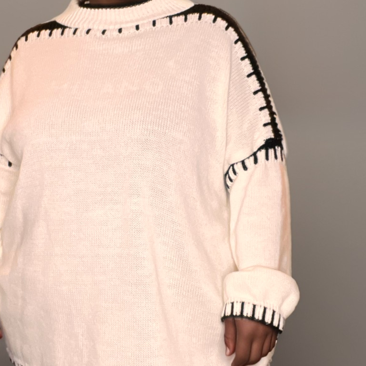 TURTLE NECK JUMPER WITH BLANKET STITCH