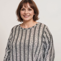 STRIPED JUMPER DRESS WITH SPARKLY THREAD