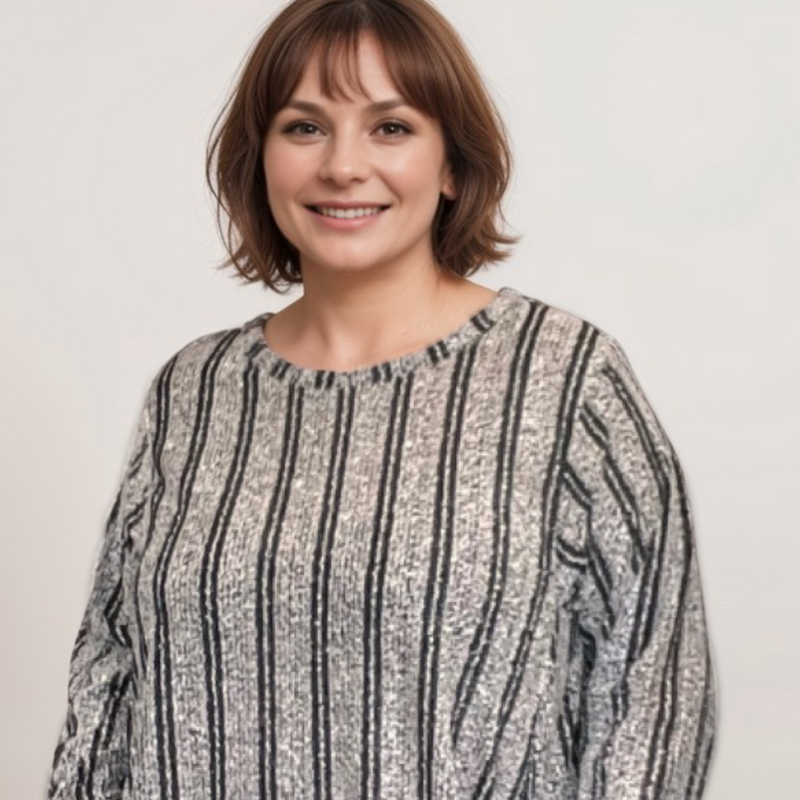 STRIPED JUMPER DRESS WITH SPARKLY THREAD