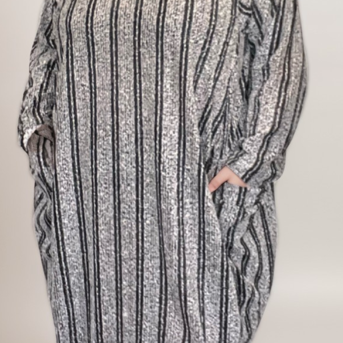 STRIPED JUMPER DRESS WITH SPARKLY THREAD