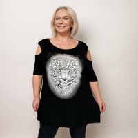 COLD SHOULDER A-LINE SEQUIN LEOPARD TOP