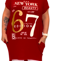 NEW YORK 67 LONG DIPPED HEM TOP / T-SHIRT WITH SIDE POCKETS