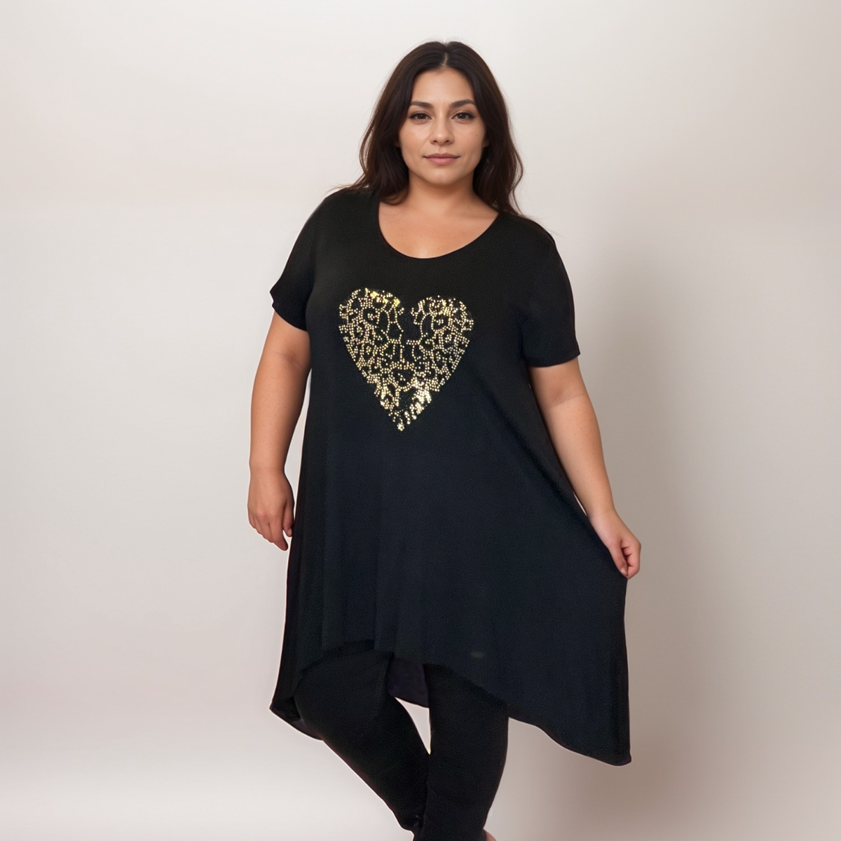 STUDDED HEART HANKY HEM LONG TOP