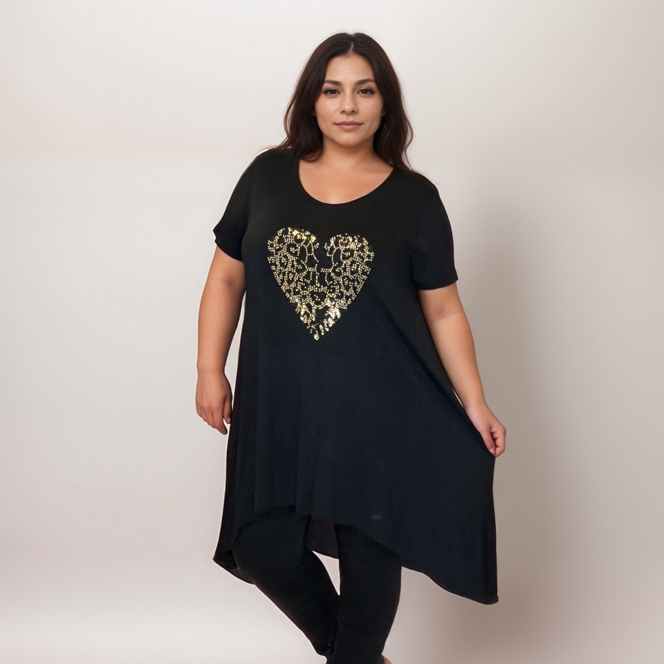 STUDDED HEART HANKY HEM LONG TOPBLACK / UK 14