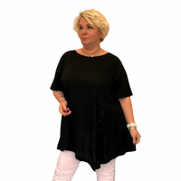 SHORT SLEEVE LONG TOP WITH V HEM AND BUTTON DETAIL