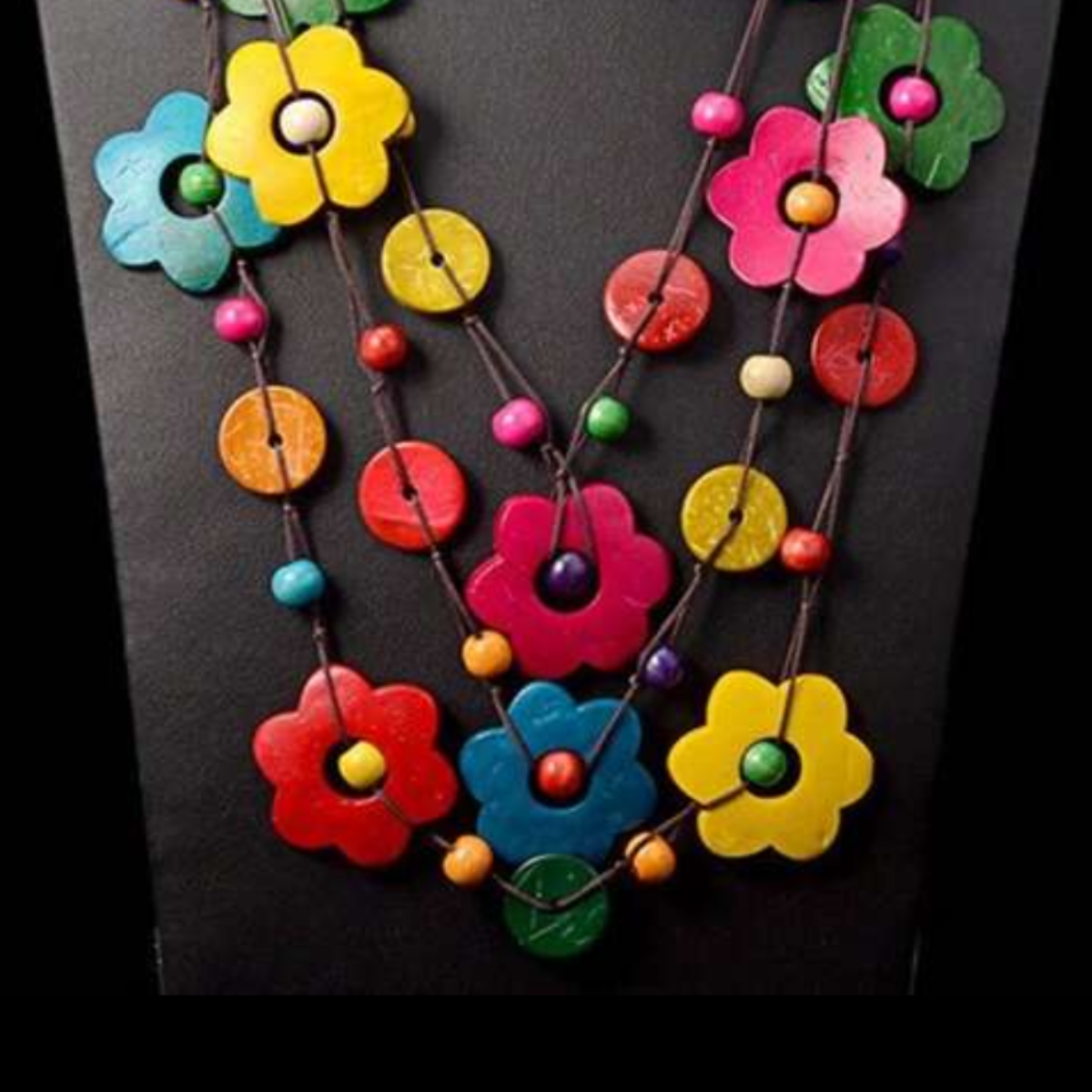 WOODEN MULTI COLOUR FLOWER NECKLACE