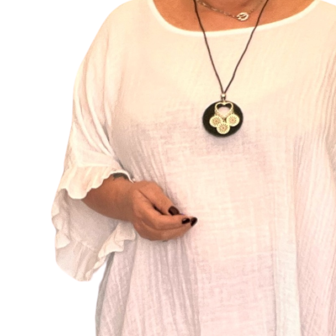 ROCKTHOSECURVES COTTON OVERSIZED BLOUSE WITH FRILLED HEM AND NECKLACE