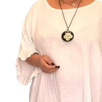 ROCKTHOSECURVES COTTON OVERSIZED BLOUSE WITH FRILLED HEM AND NECKLACE