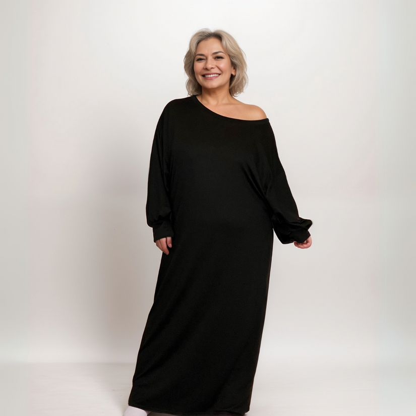 BLACK FULL LENGTH MAXI DRESS OFF SHOULDER