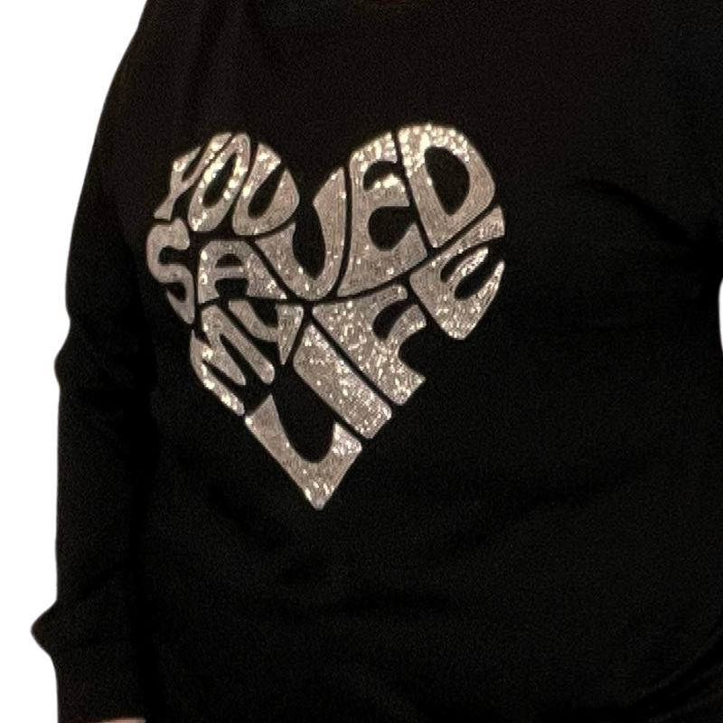 BLACK WITH SILVER STUDDED HEART LONG SLEEVE TOP