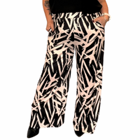 STRETCHY ELASTICATED WAIST BRUSH STROKE TROUSERS WITH POCKETS