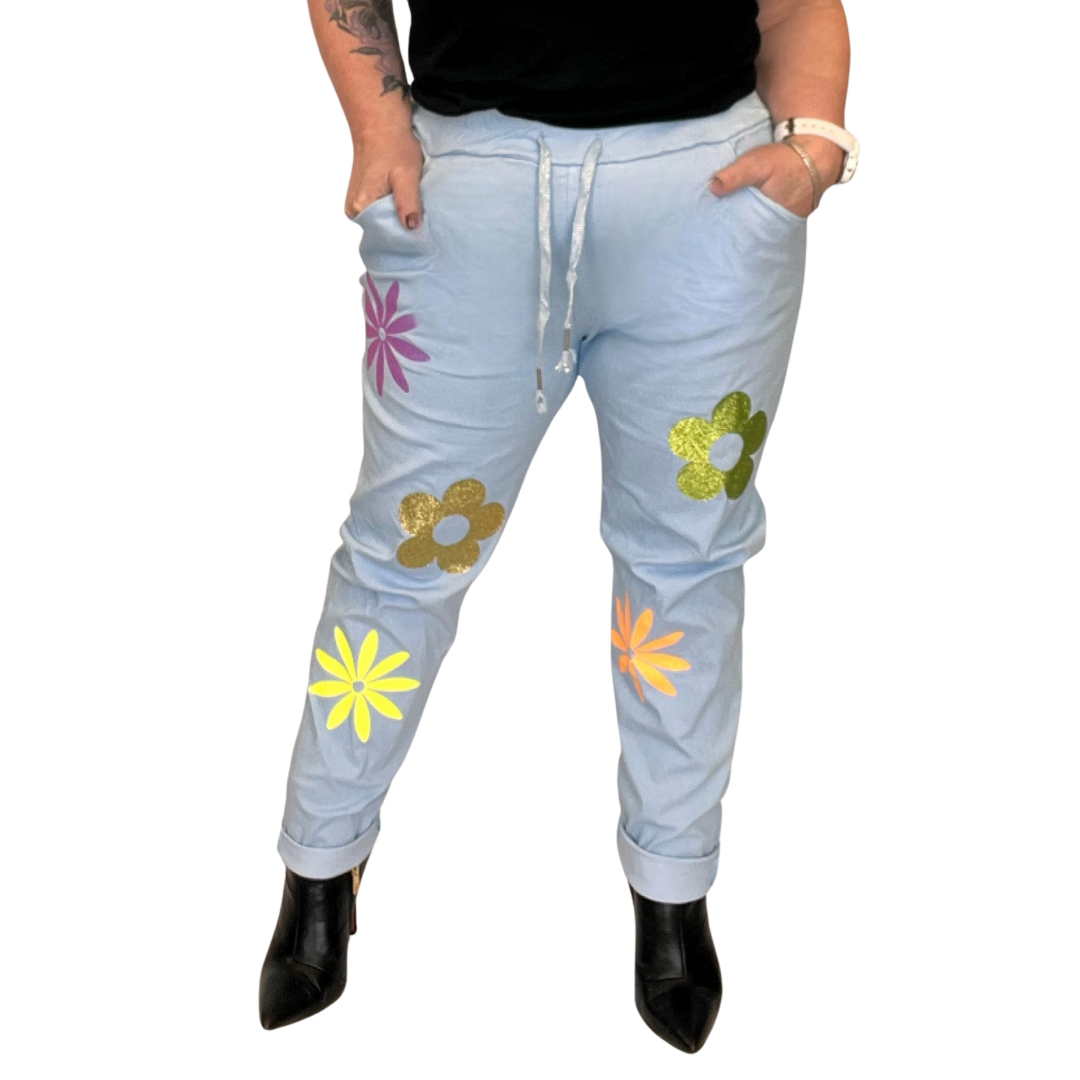 SPARKLY FLOWER SUPER STRETCHY MAGIC TROUSERS JEANS ELASTIC WAIST